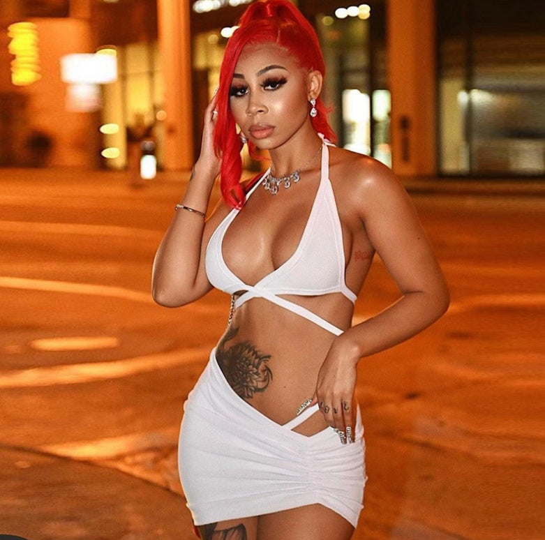 Ribbed Criss Cross Ruching Two Piece