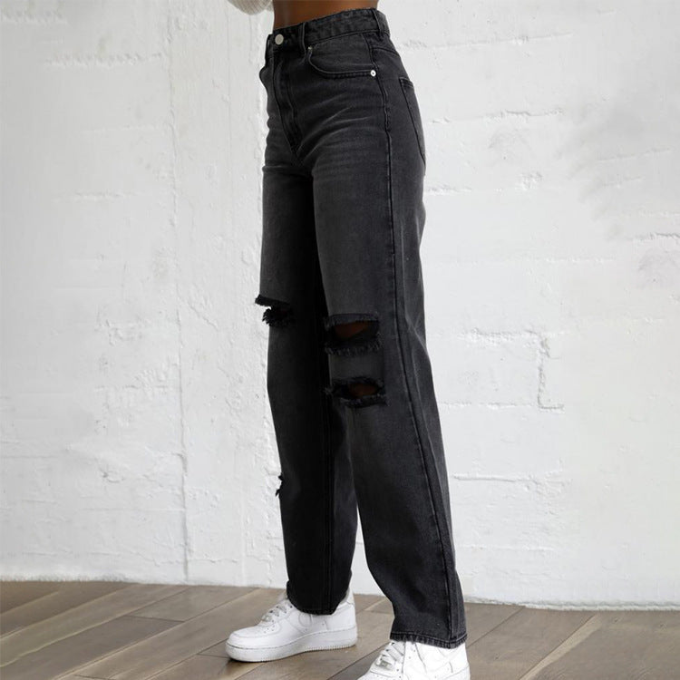 Ripped Holes Denim Pants