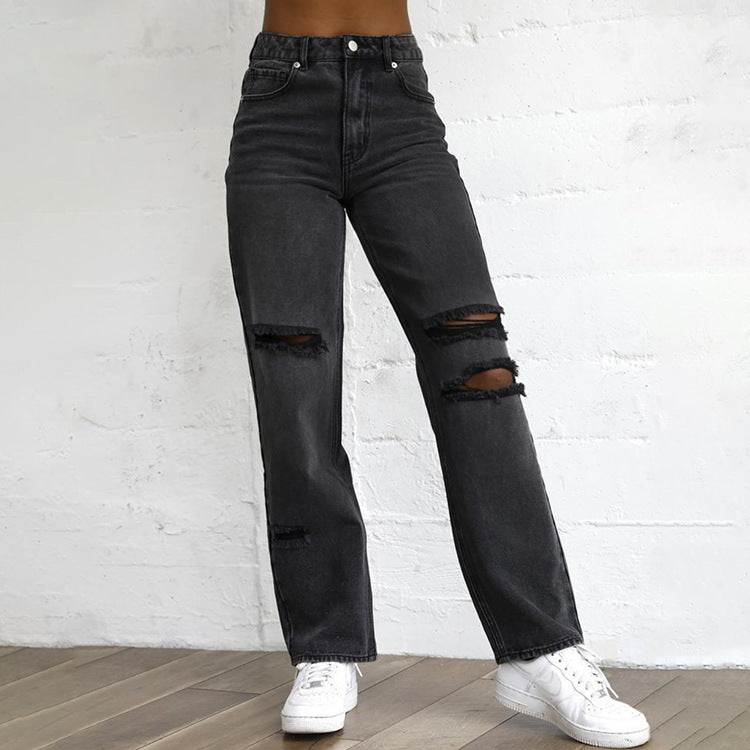 Ripped Holes Denim Pants