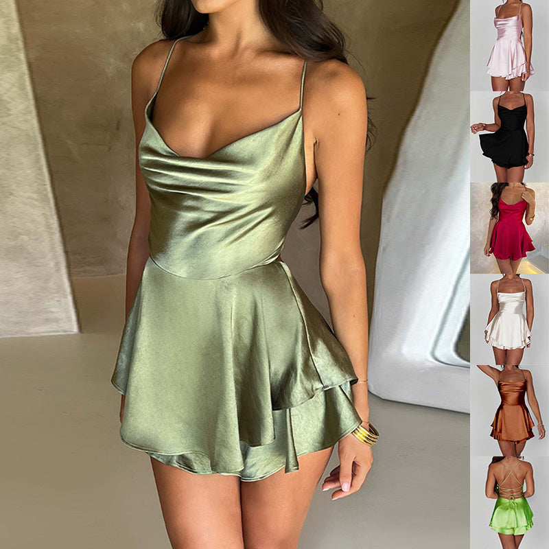 Slim Strap Backless Skirt For Women
