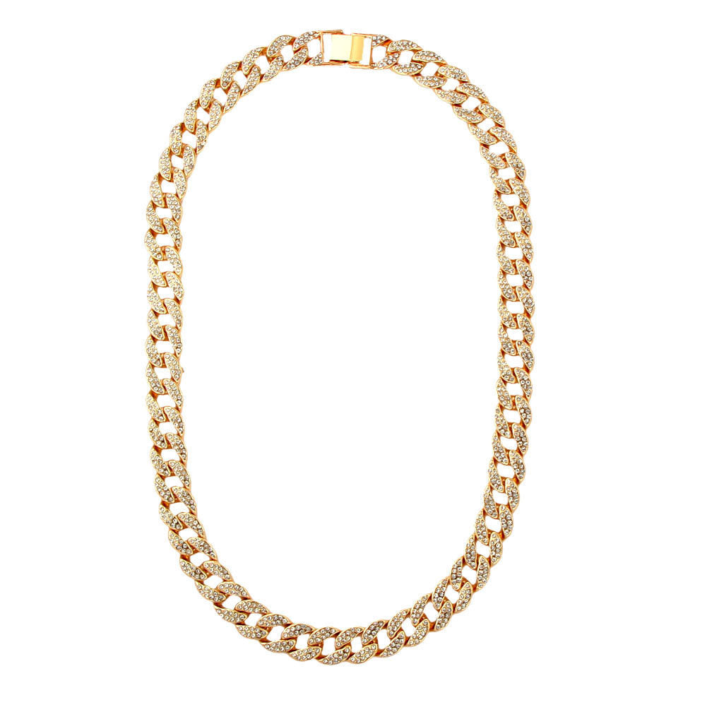 Punk Cuban Diamond Crystal Single Row Necklace
