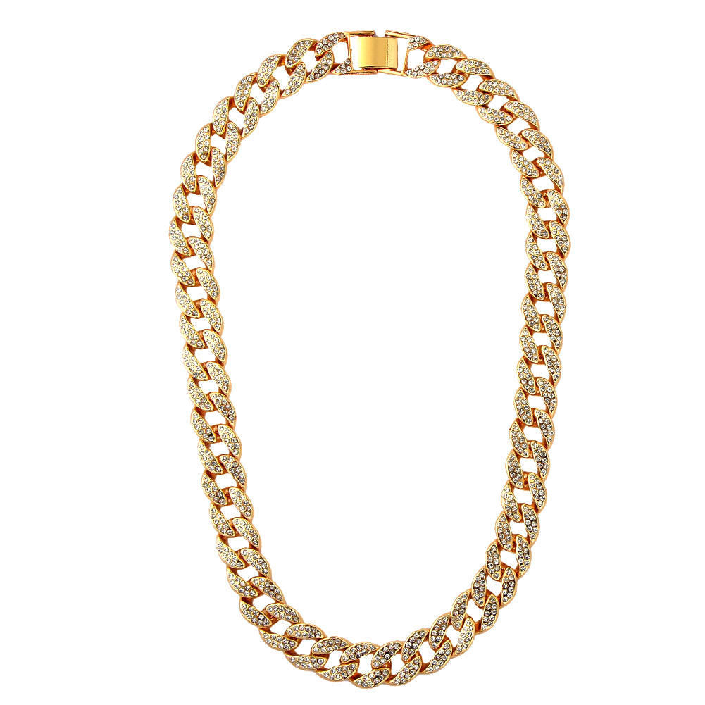 Punk Cuban Diamond Crystal Single Row Necklace