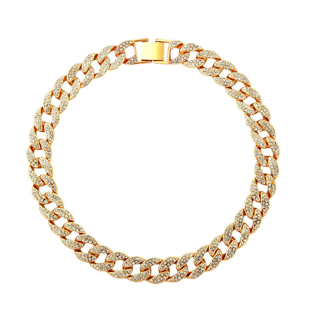 Punk Cuban Diamond Crystal Single Row Necklace
