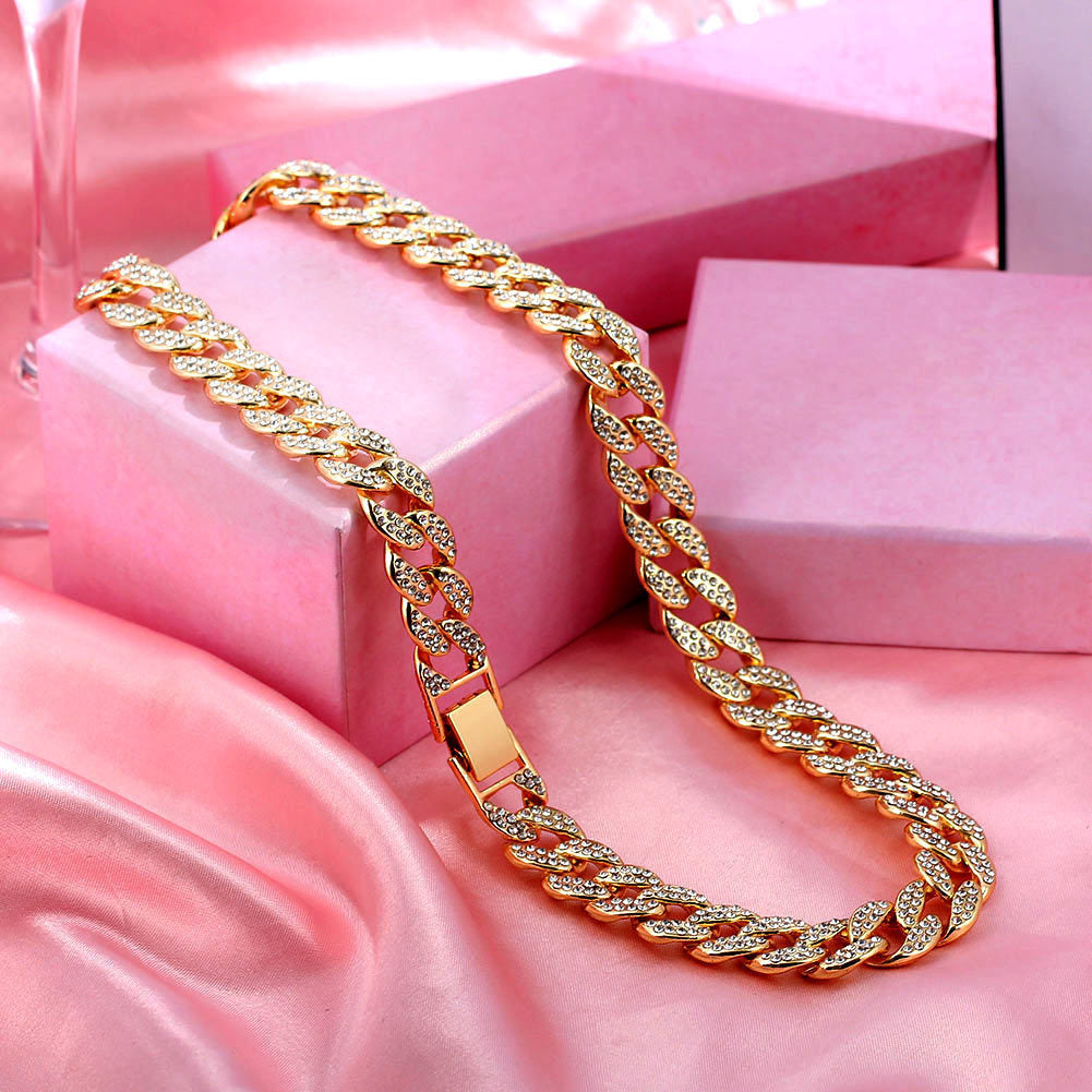 Punk Cuban Diamond Crystal Single Row Necklace