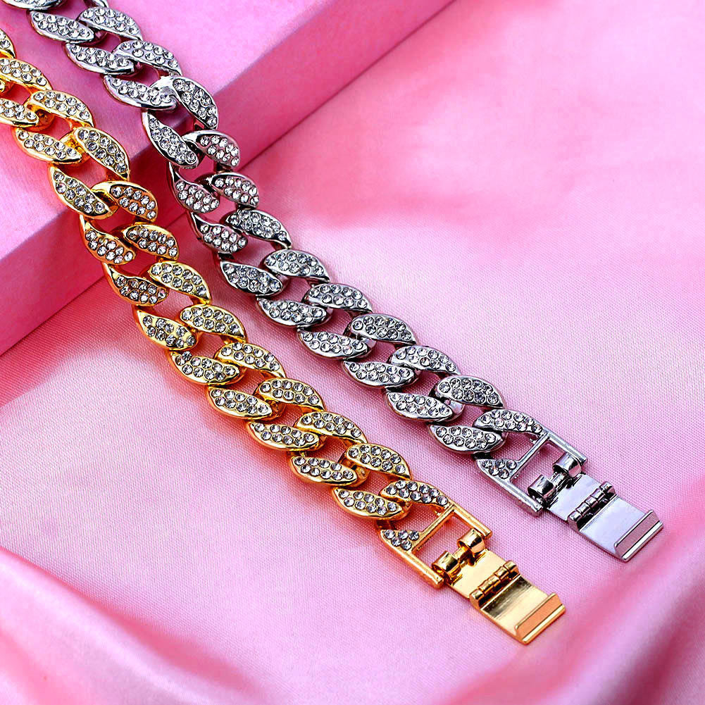 Punk Cuban Diamond Crystal Single Row Necklace