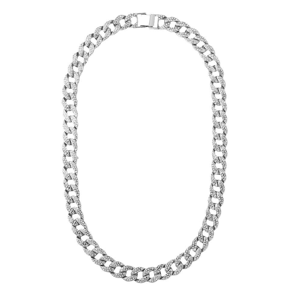 Punk Cuban Diamond Crystal Single Row Necklace