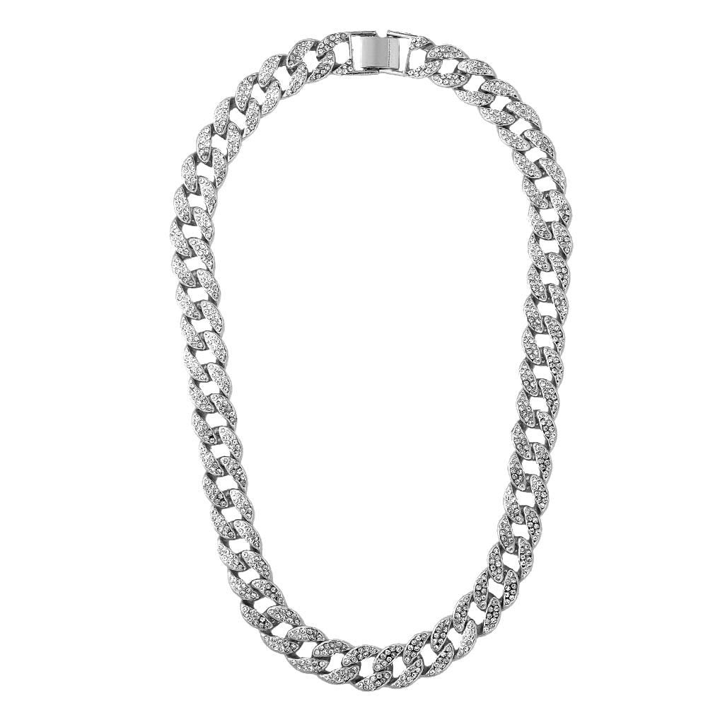 Punk Cuban Diamond Crystal Single Row Necklace