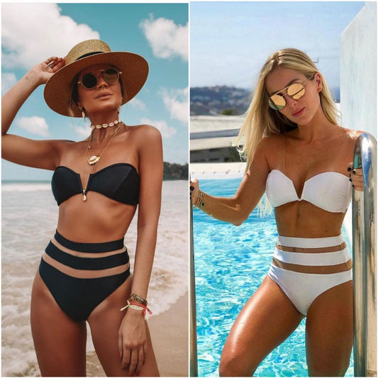 Split V-neck mesh bikini