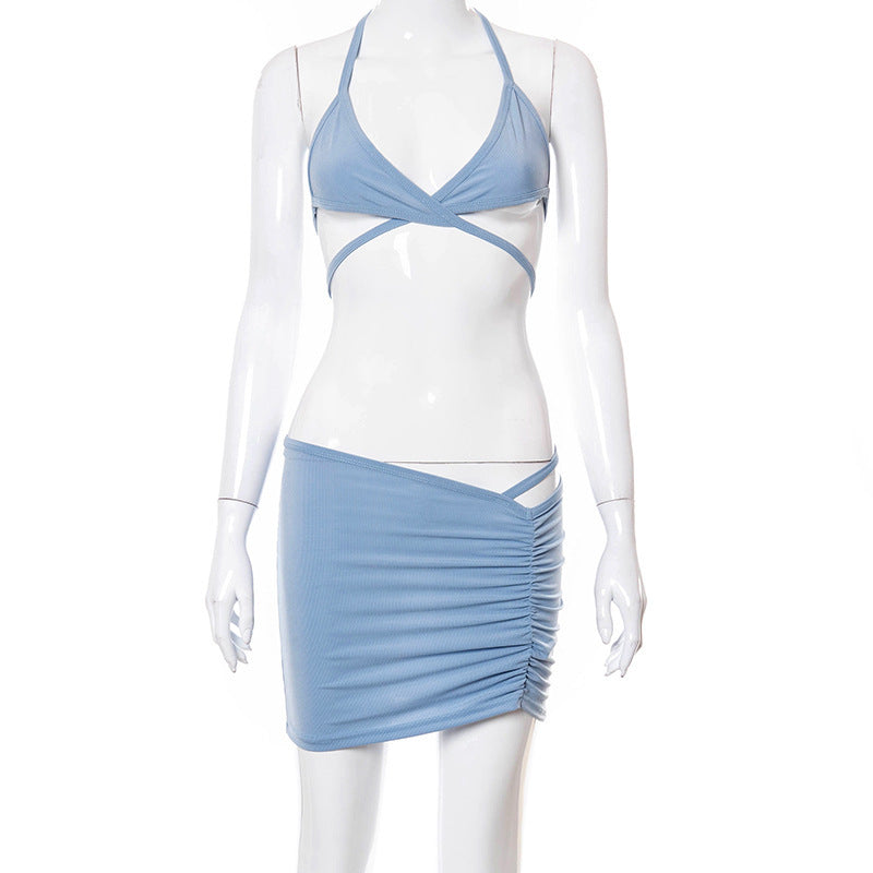 Ribbed Criss Cross Ruching Two Piece