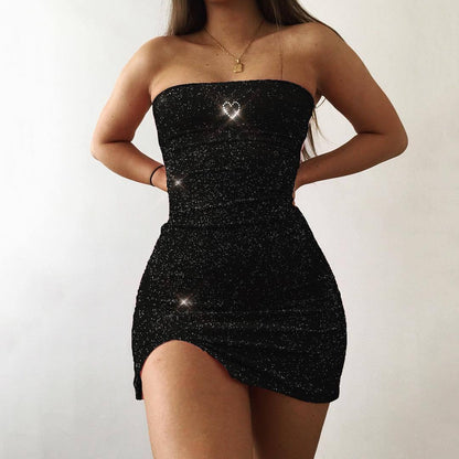 Split rhinestone tube top dress
