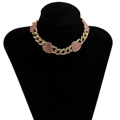 Diamond Love Cuban Button Necklace